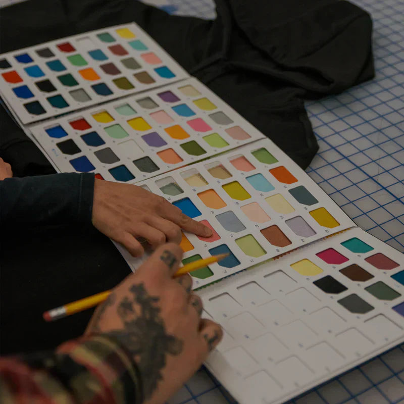 Colour palettes laid out during product development at In-House.