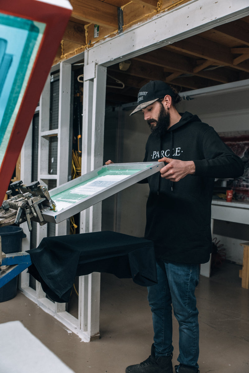 Sustainable printing in practice at In-House, showcasing eco-friendly printing methods in apparel production.